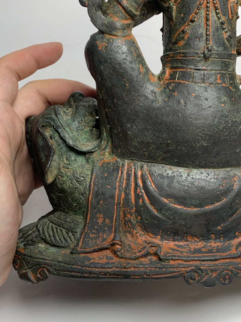 明 铜漆金文殊菩萨骑狮像 - 图18