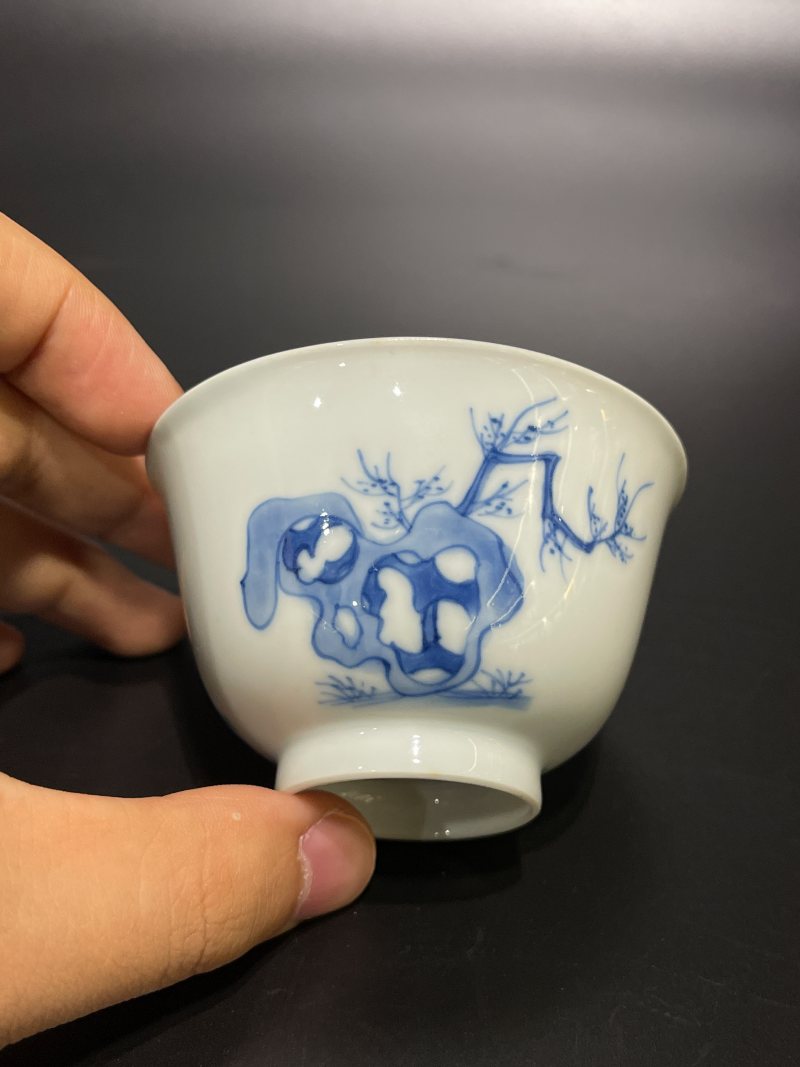 清康熙 青花三娘教子图杯 - 图4