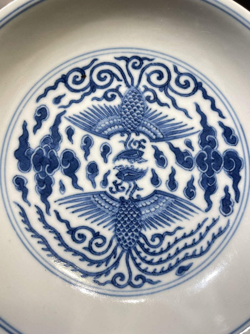 清道光 青花对头凤纹盘 - 图4