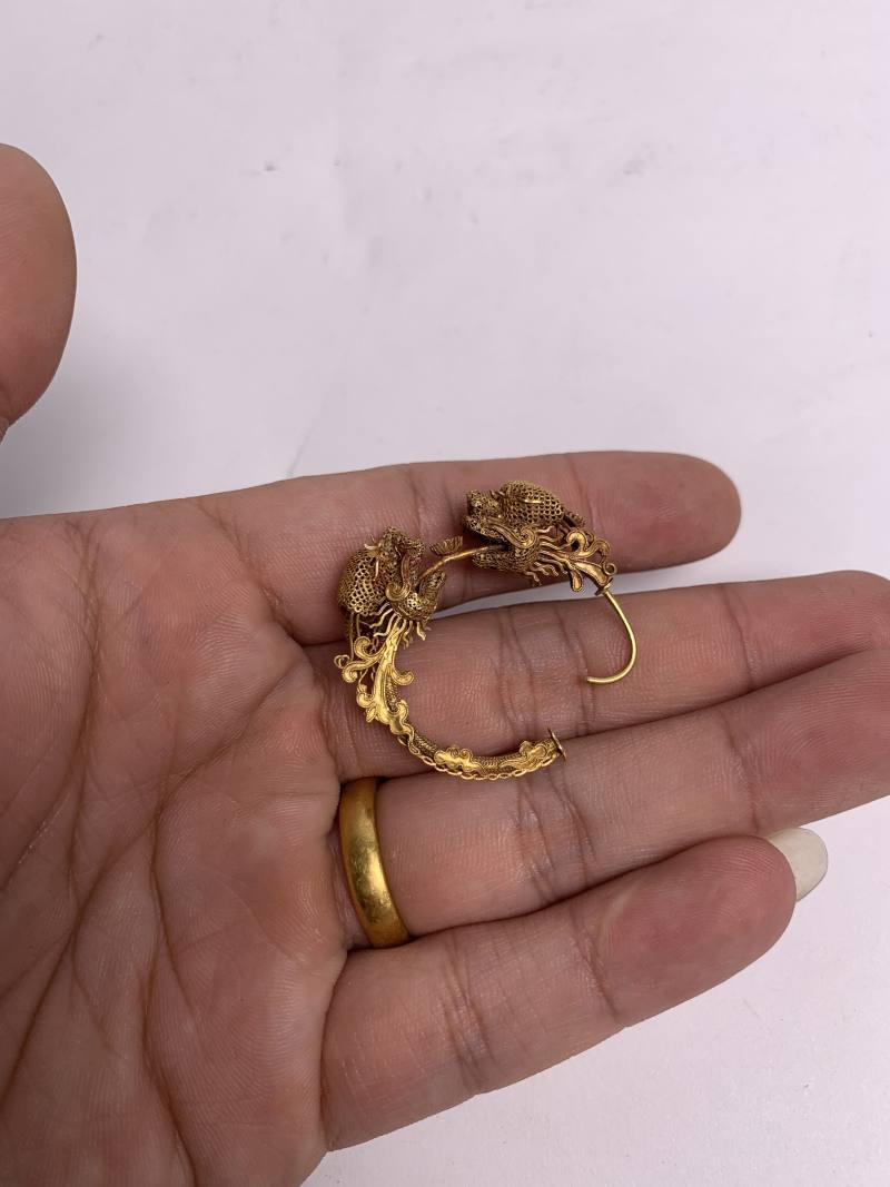 清 金纍丝龙型耳环一对 - 图5
