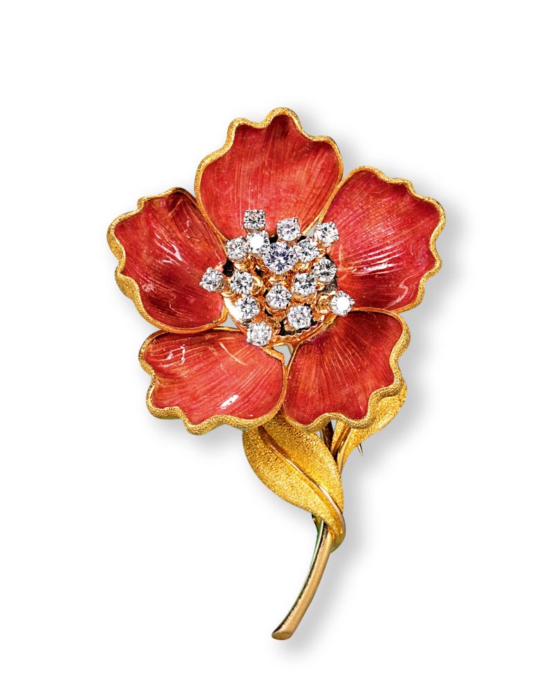 红色珐琅钻石开合花朵