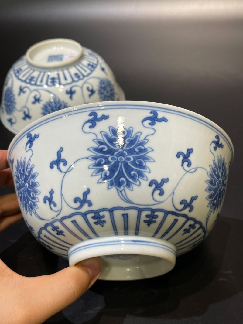 清道光 青花缠枝莲纹碗一对 - 图15