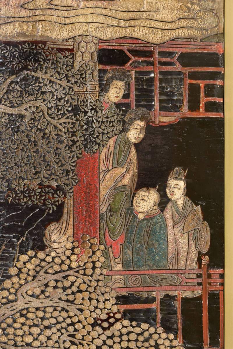 Lot1048 清康熙十二年（1673） 广作三水县知县苏嵋荣寿款彩大屏风 十二扇 - 图15