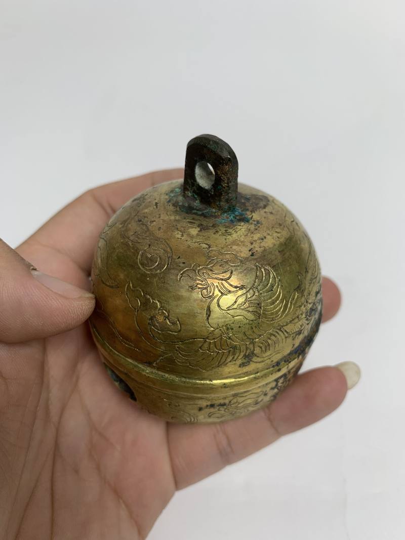 明 铜鎏金錾刻凤鸟纹马铃一对 - 图10