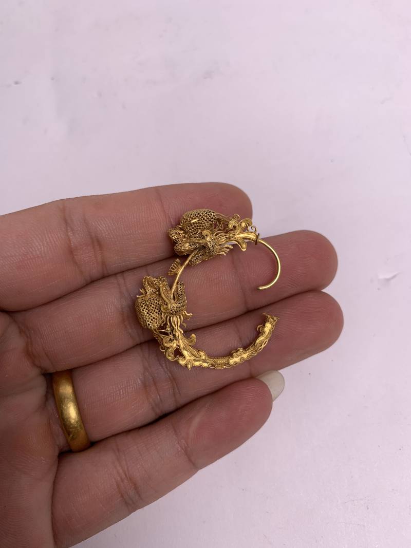 清 金纍丝龙型耳环一对 - 图6