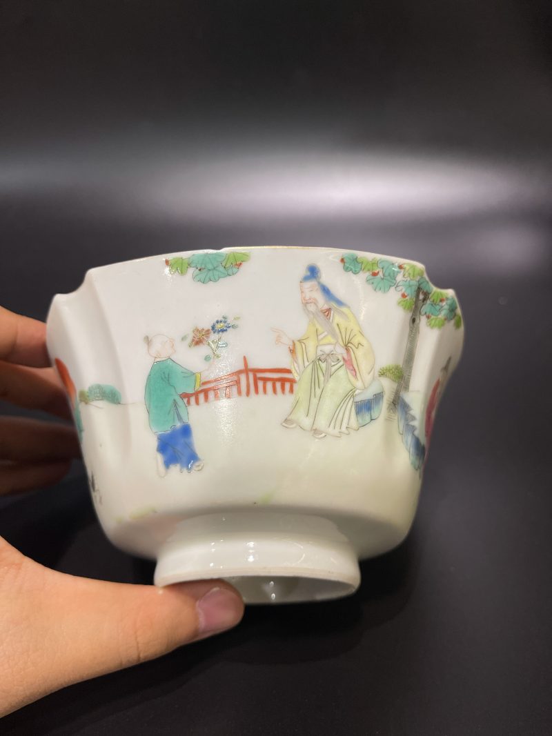 清道光 粉彩爱莲图四方碗 - 图6