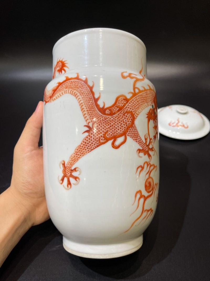 清 矾红彩云龙纹壮罐 - 图6