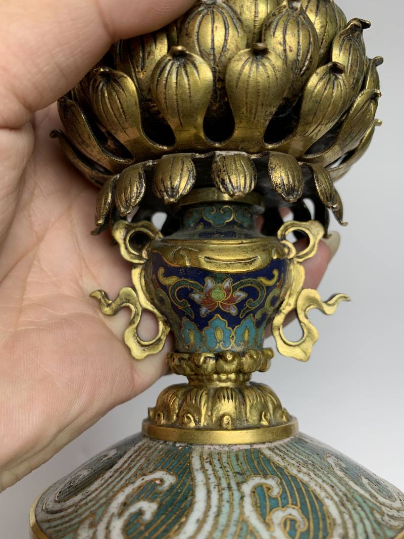 清乾隆 铜胎掐丝珐琅七珍象宝供器 - 图8