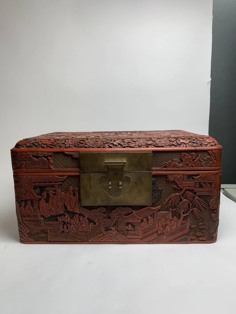 明 “黄成造”款剔红郭子仪祝寿图箱 - 图7