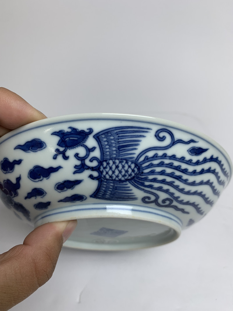 清道光 青花云凤纹盘 - 图7
