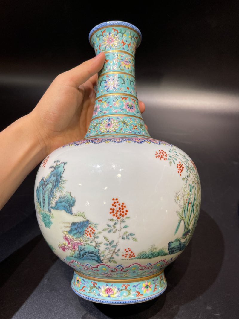 清嘉庆 翡翠地洋彩三羊开泰尊 - 图10