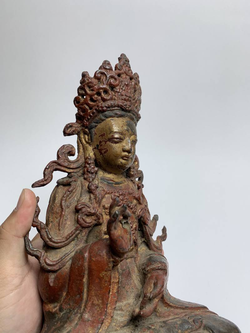 明 大理风格铜漆金观音坐像 - 图7