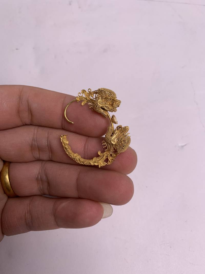 清 金纍丝龙型耳环一对 - 图8