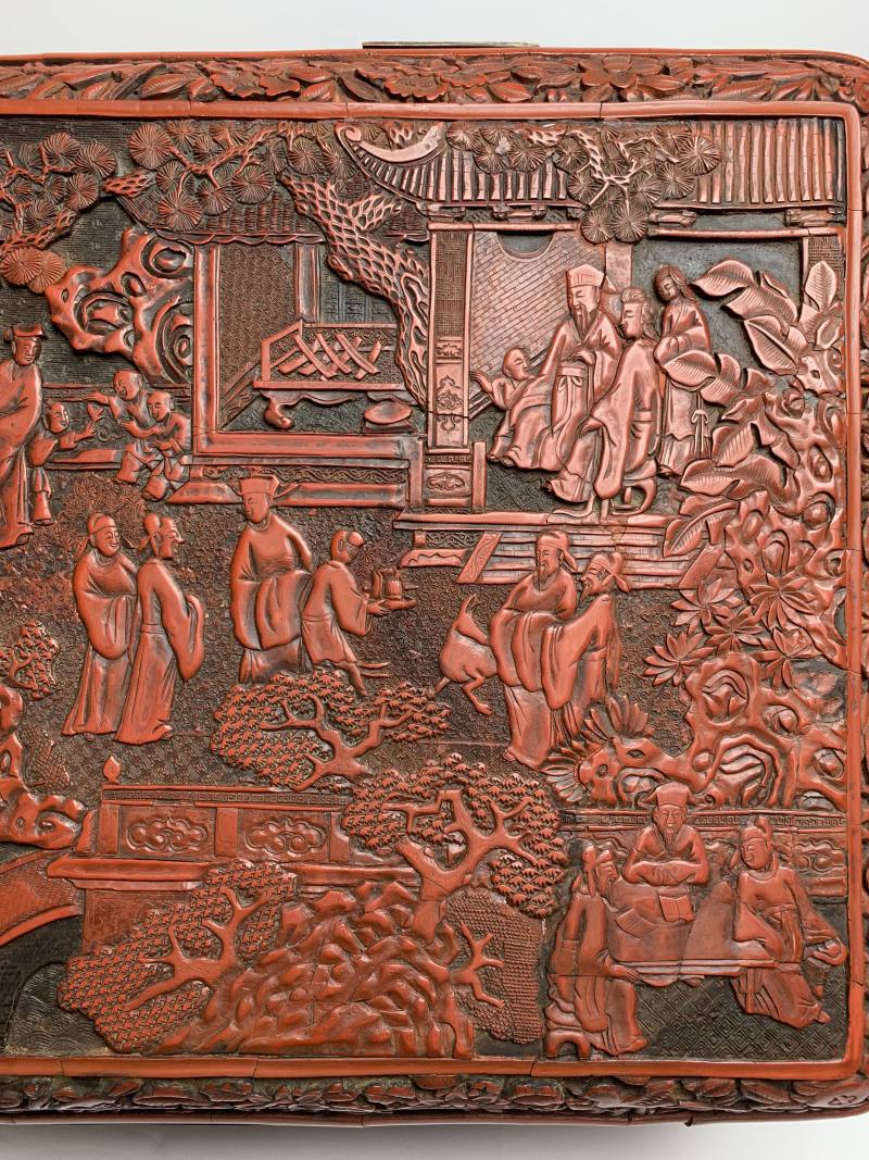 明 “黄成造”款剔红郭子仪祝寿图箱 - 图8