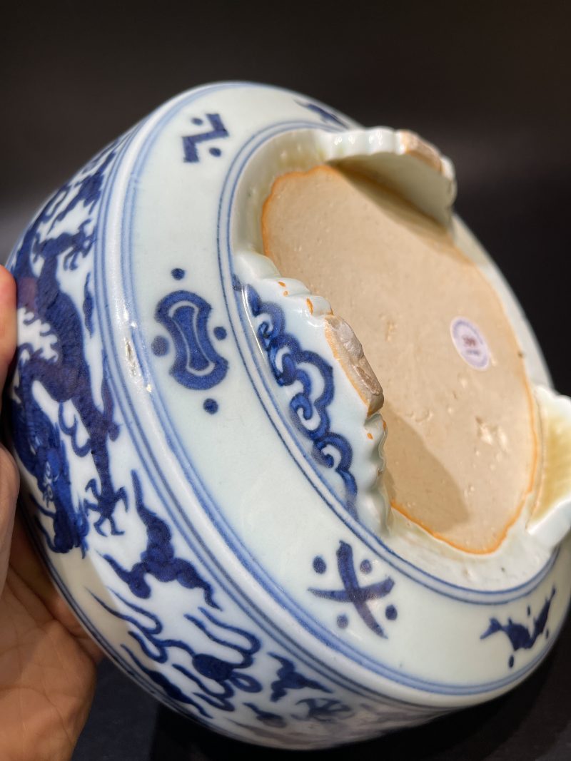 明隆庆 青花龙纹三足大洗 - 图13