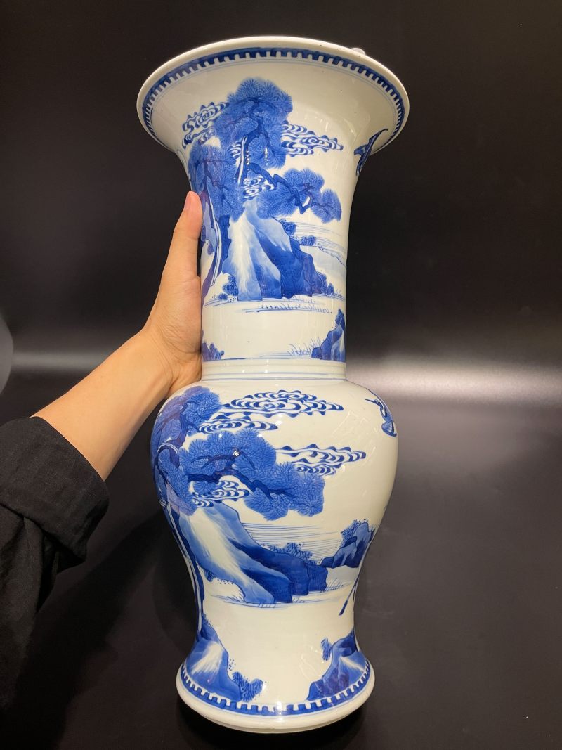 清康熙 青花山水松鹤延年凤尾尊 - 图7