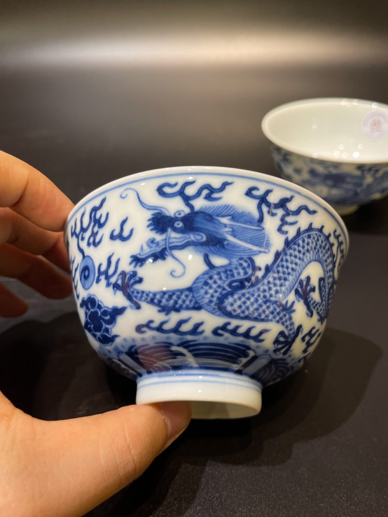 清同治 青花云龙纹茶圆一对 - 图5
