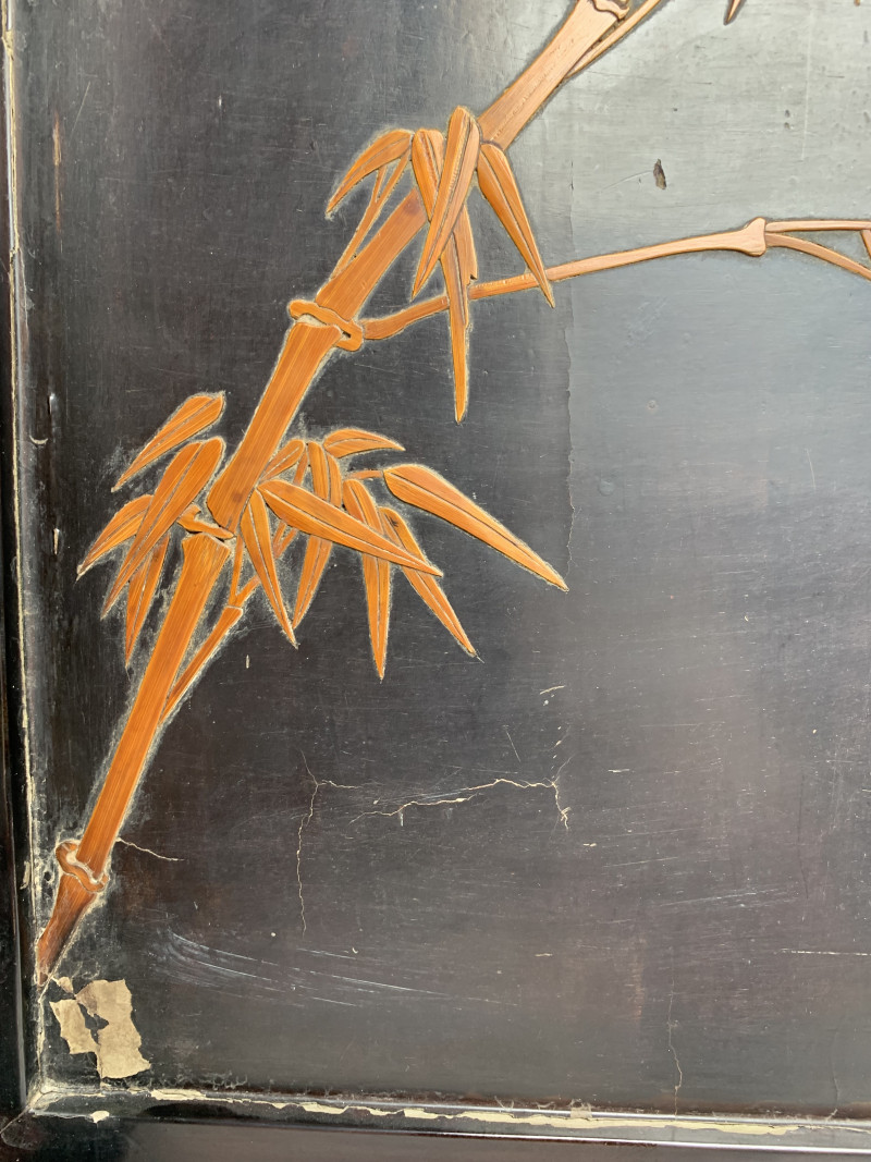 清 黑漆洒螺钿百宝嵌花鸟纹插屏 - 图10