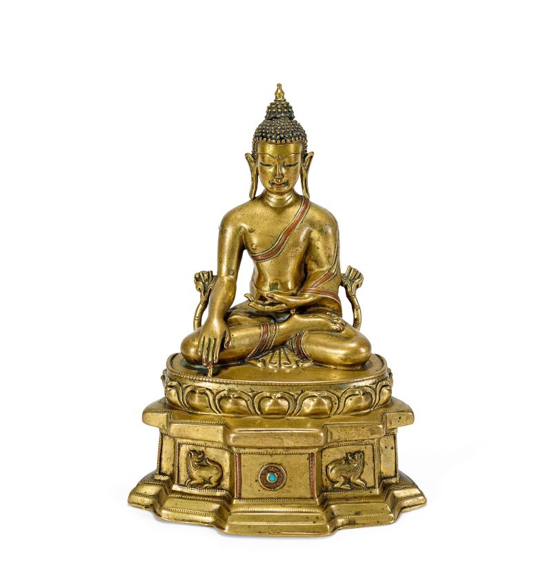 Lot905 14世纪 合金铜嵌红铜释迦成道像