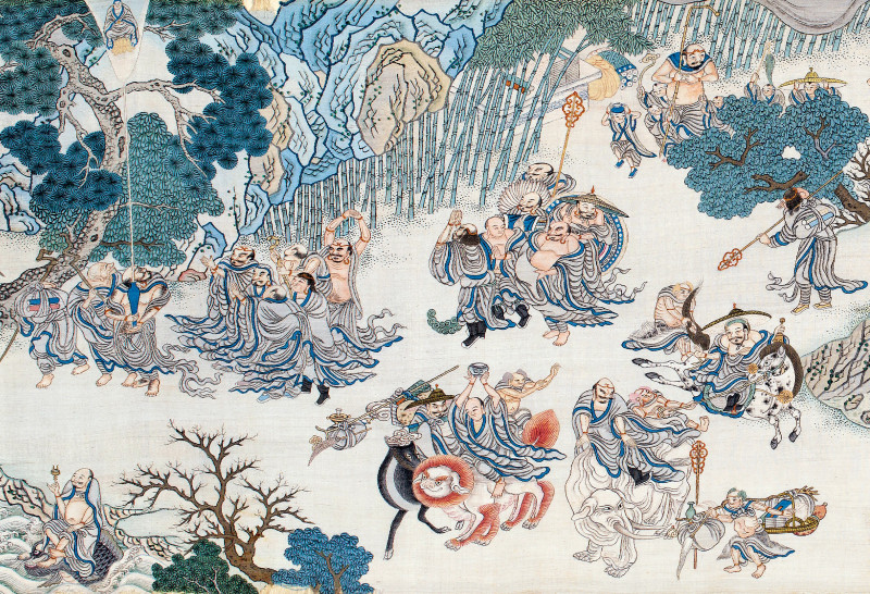 清乾隆 御制缂丝罗汉渡海图长卷 - 图2