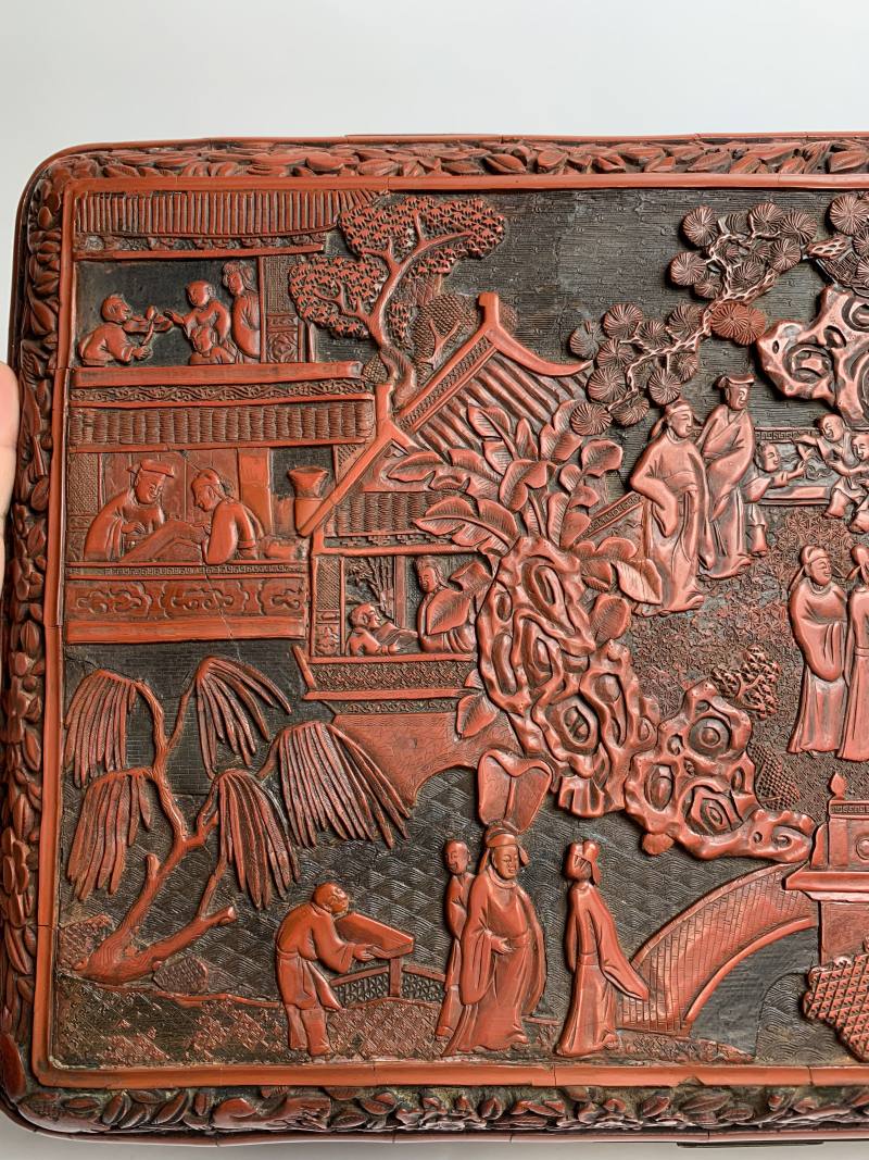 明 “黄成造”款剔红郭子仪祝寿图箱 - 图9