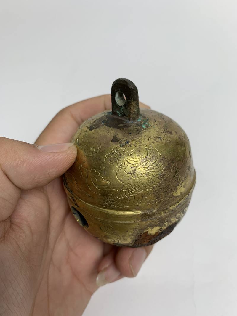 明 铜鎏金錾刻凤鸟纹马铃一对 - 图14