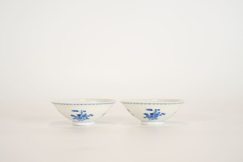 Lot816 清光绪 青花蚕桑纹斗笠碗一对 - 图3