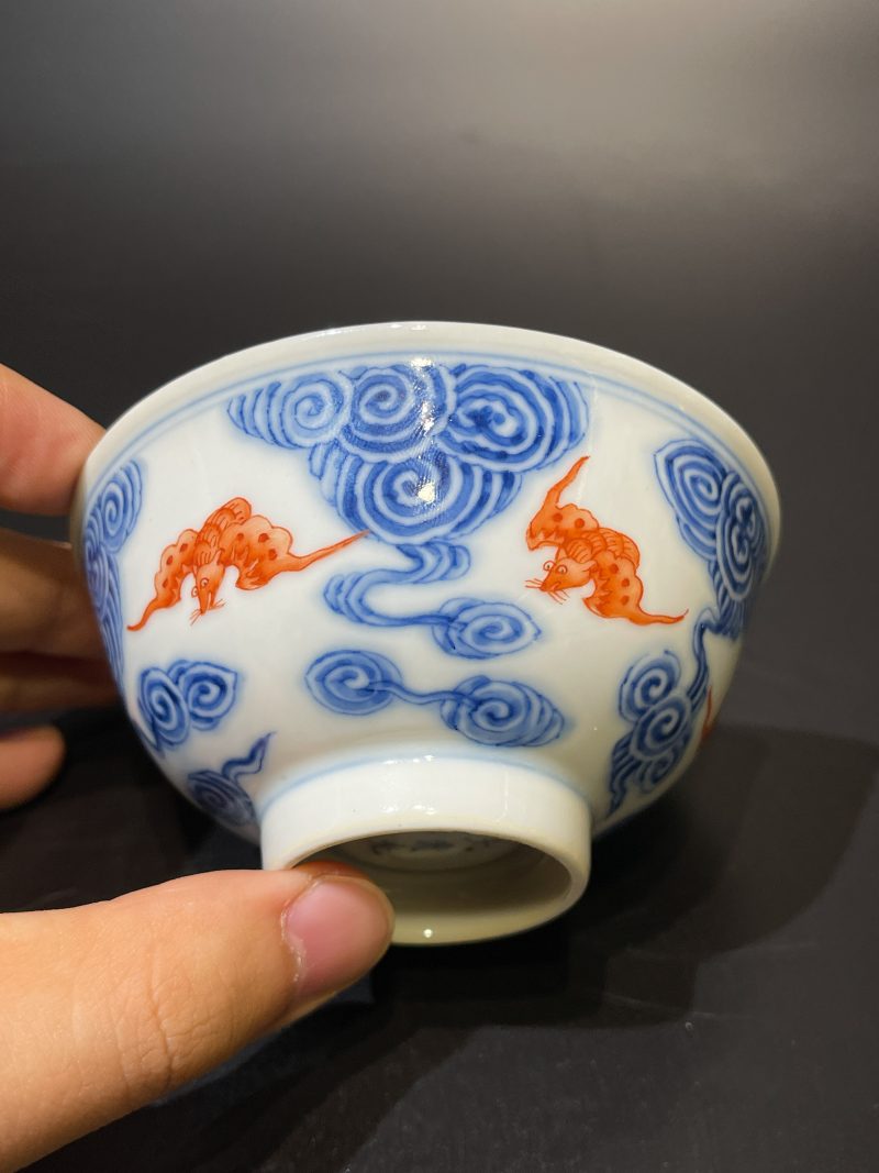 清光绪 青花矾红云蝠纹茶圆 - 图4