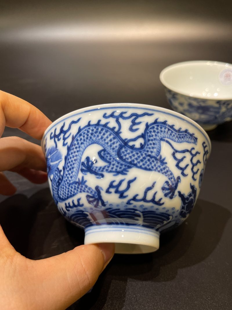 清同治 青花云龙纹茶圆一对 - 图6