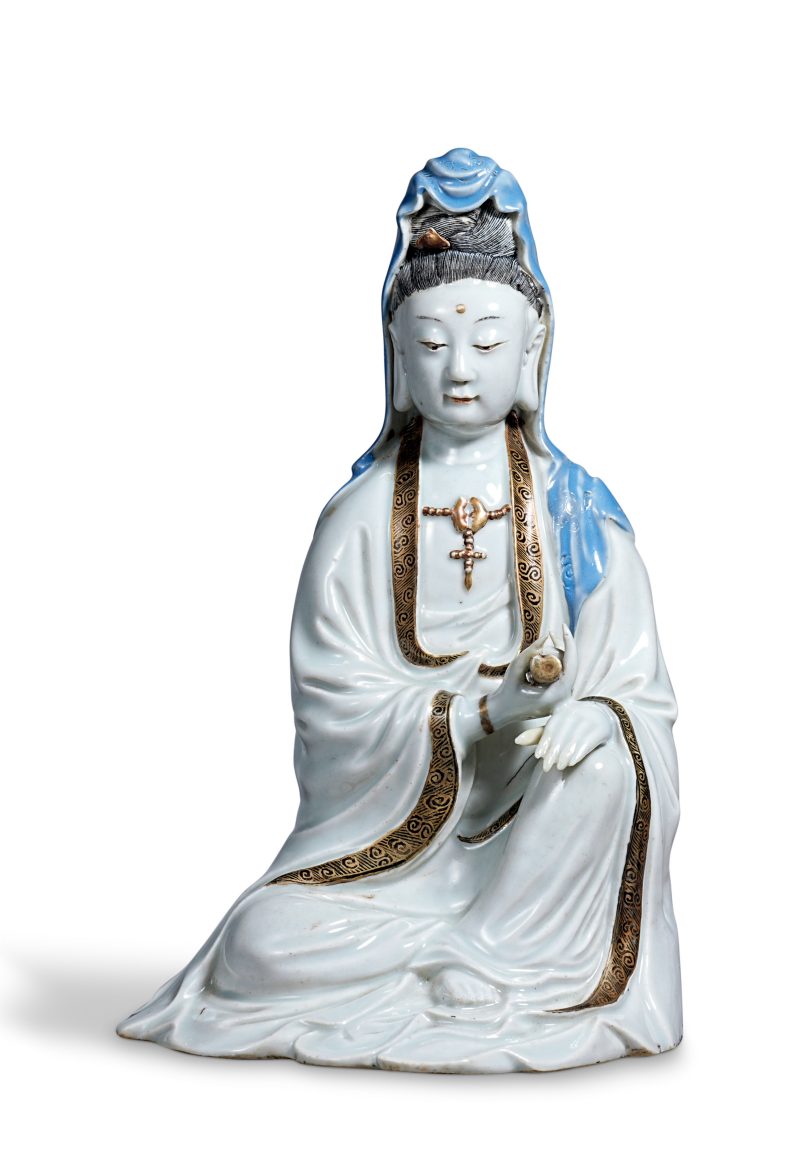 清乾隆 唐窑粉彩观音坐像