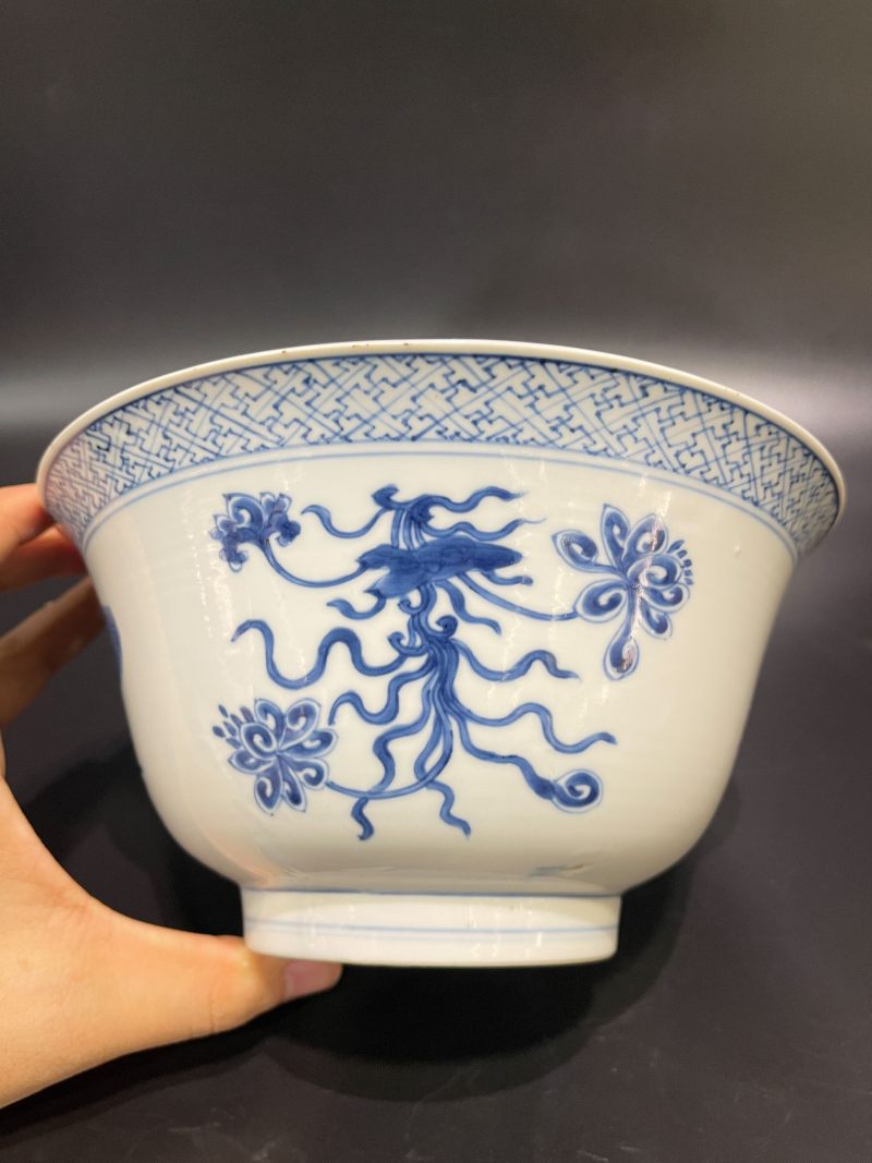清康熙 青花一束莲纹大碗 - 图5