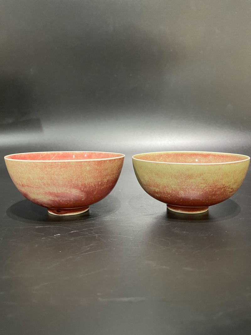 清 豇豆红釉碗一对 - 图2