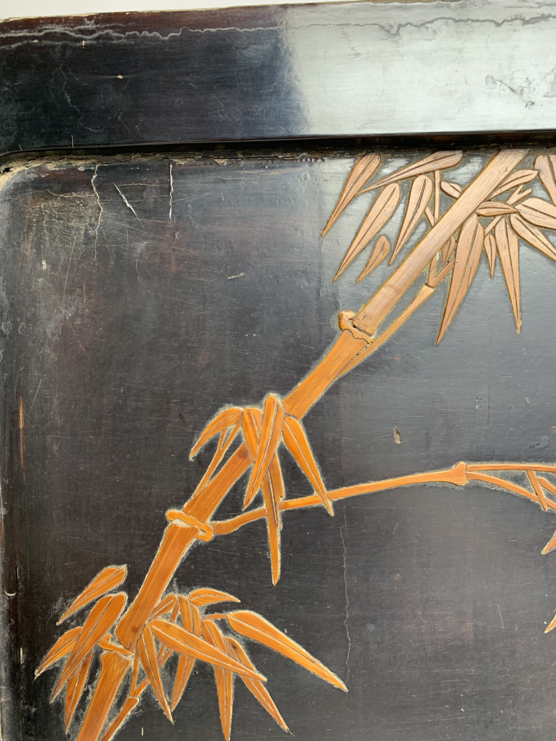 清 黑漆洒螺钿百宝嵌花鸟纹插屏 - 图11