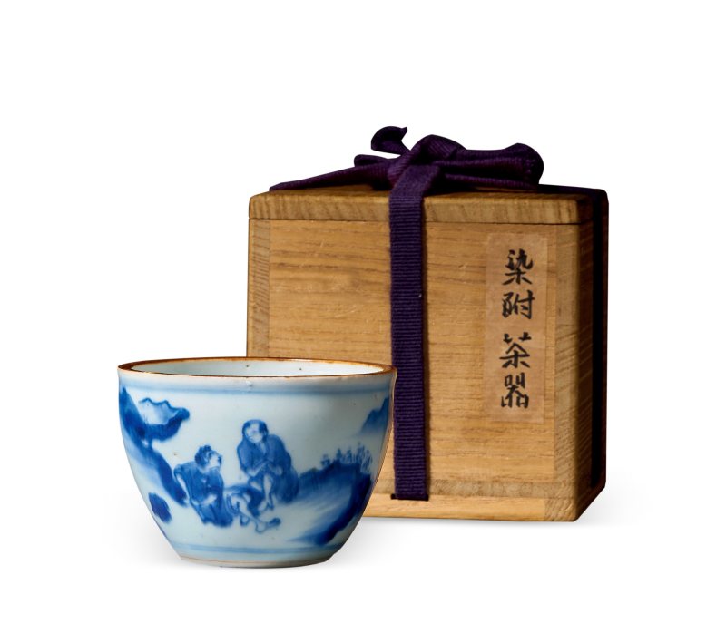 明崇祯 青花高士图小案缸