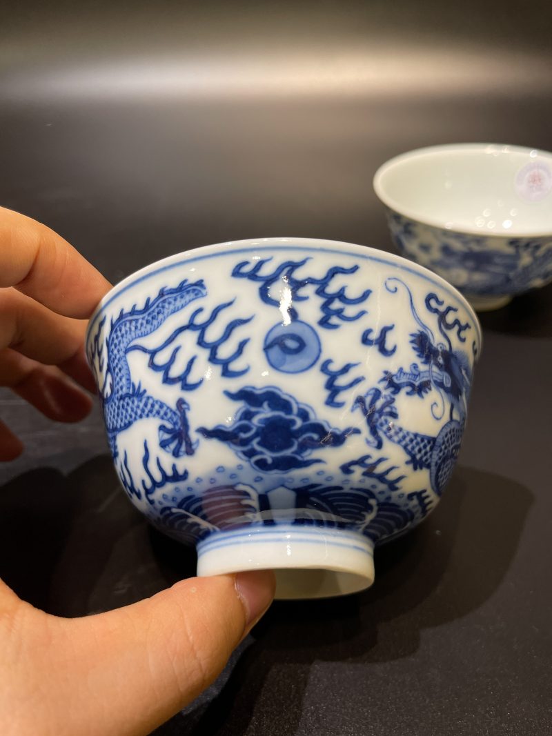 清同治 青花云龙纹茶圆一对 - 图7