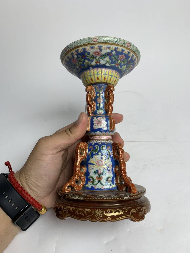 清乾隆 粉彩宝相花卉纹帽架 - 图3