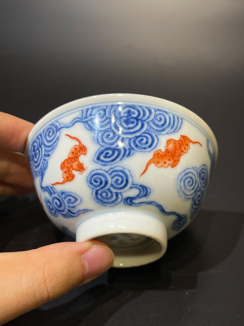 清光绪 青花矾红云蝠纹茶圆 - 图6
