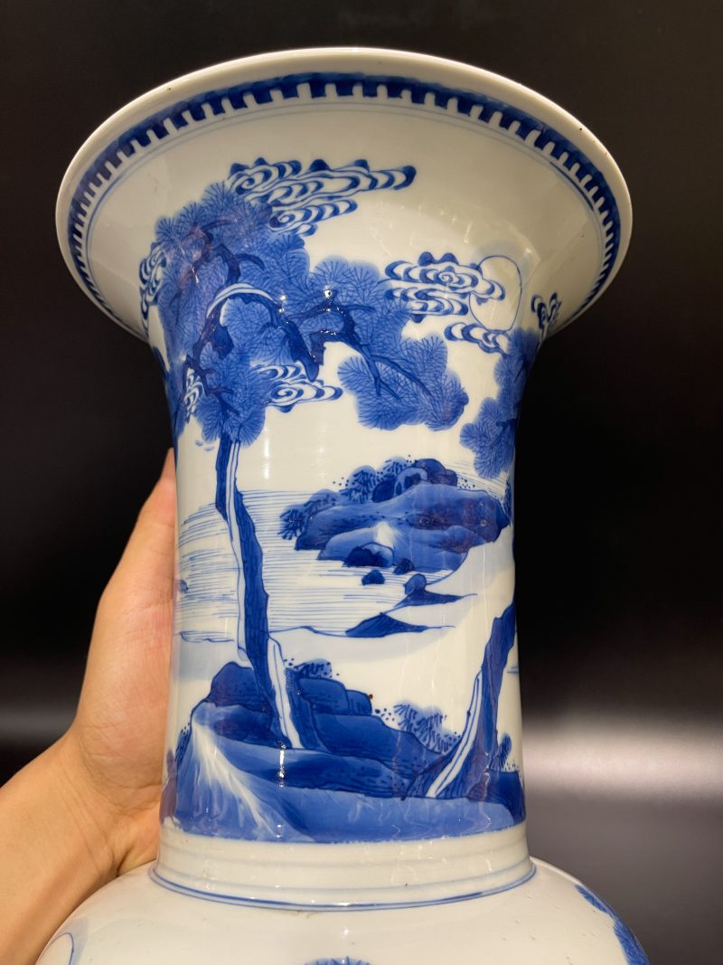 清康熙 青花山水松鹤延年凤尾尊 - 图10