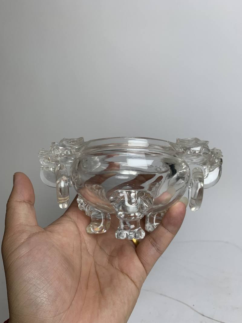 清中期 水晶龙钮活环耳三足炉 - 图11