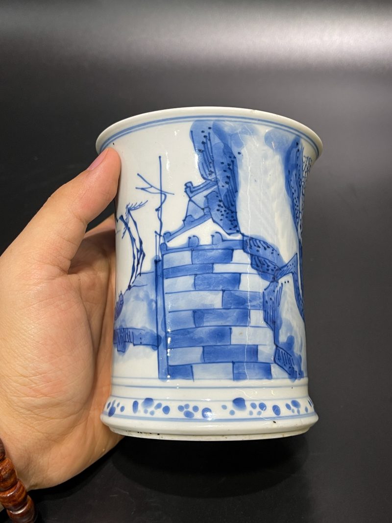 清康熙 青花山水亭阁图笔筒 - 图6