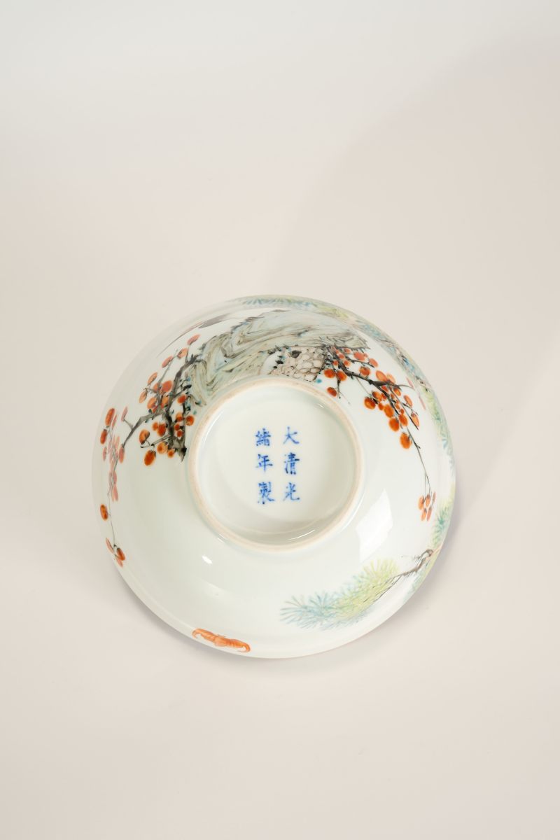 Lot839 清光绪 外粉彩内青花松鹤纹碗 - 图8