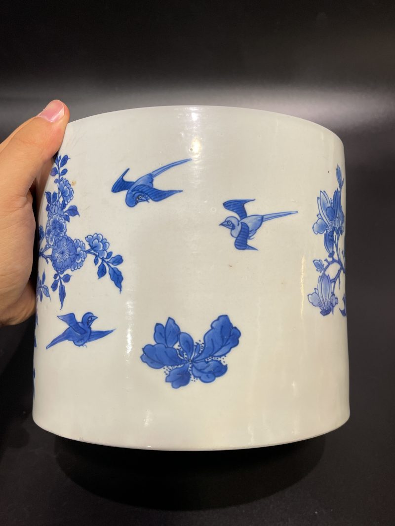 清康熙 青花雉鸡牡丹纹笔筒 - 图7