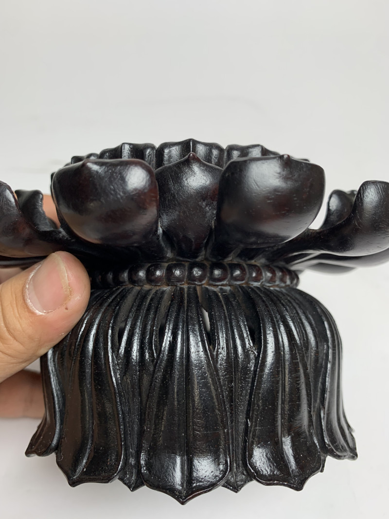 清乾隆 紫檀莲花式木座一对 - 图5