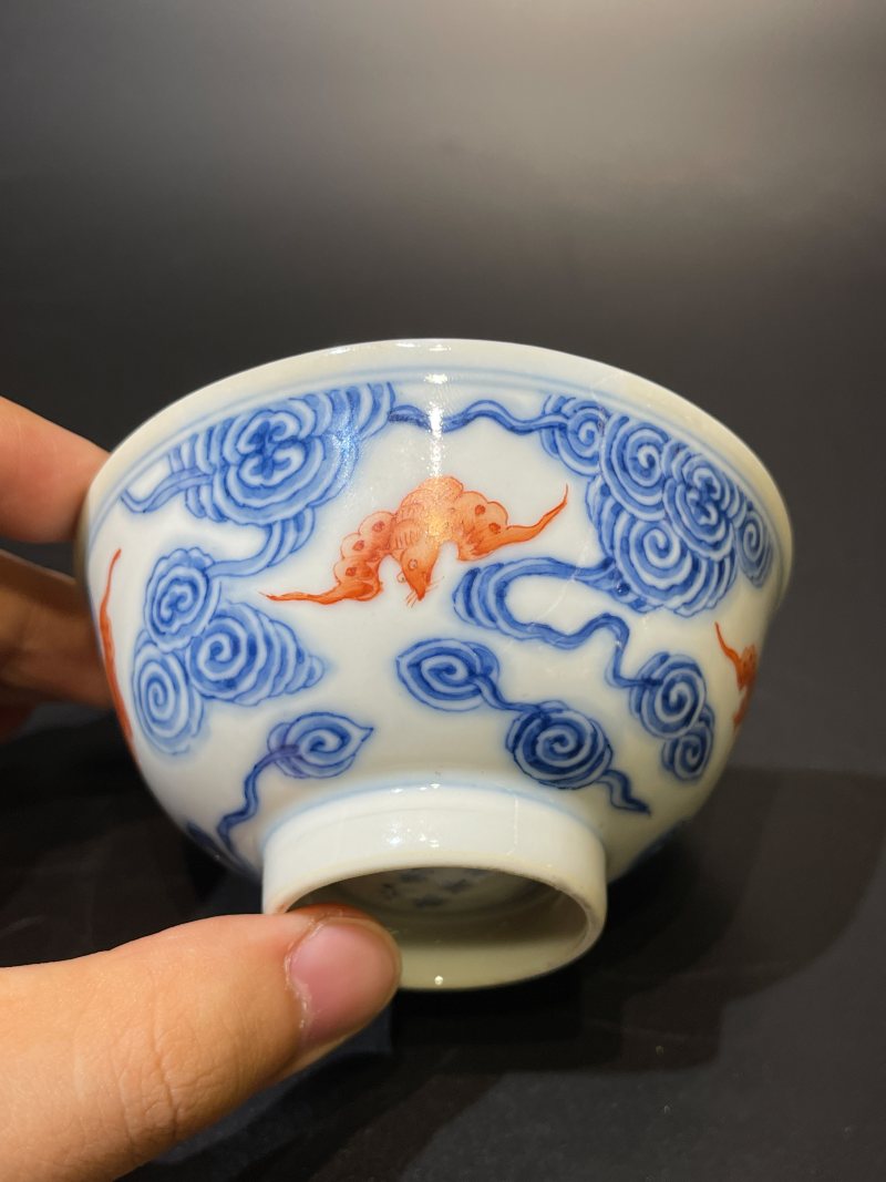 清光绪 青花矾红云蝠纹茶圆 - 图7