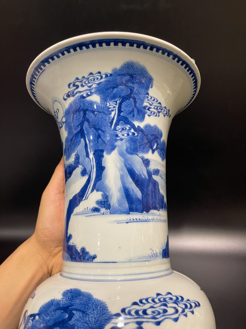 清康熙 青花山水松鹤延年凤尾尊 - 图11