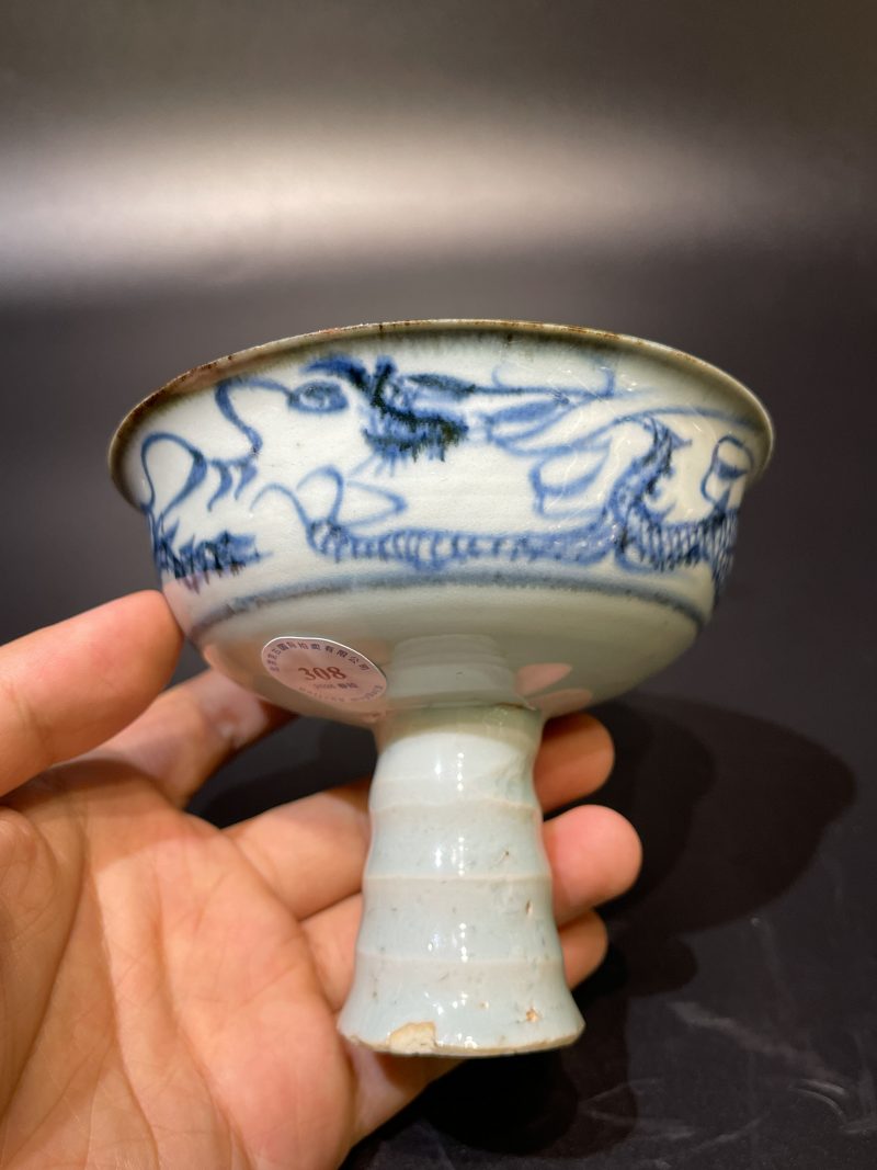 元 青花模印龙纹高足碗 - 图5