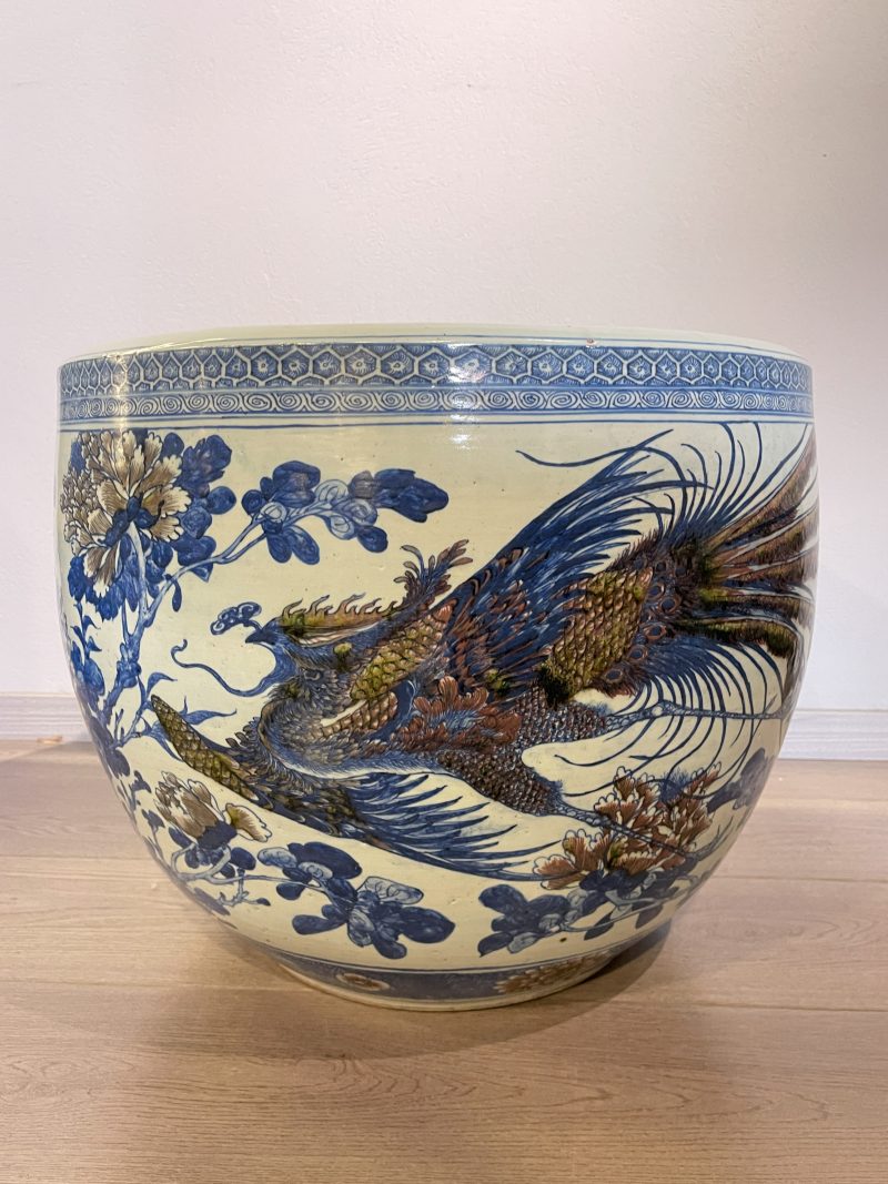 清中期 青花釉里红牡丹锦鸡图大缸 - 图4