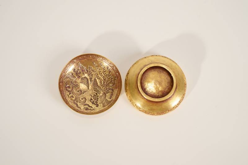 Lot936 明 金双凤纹粉盒 - 图5