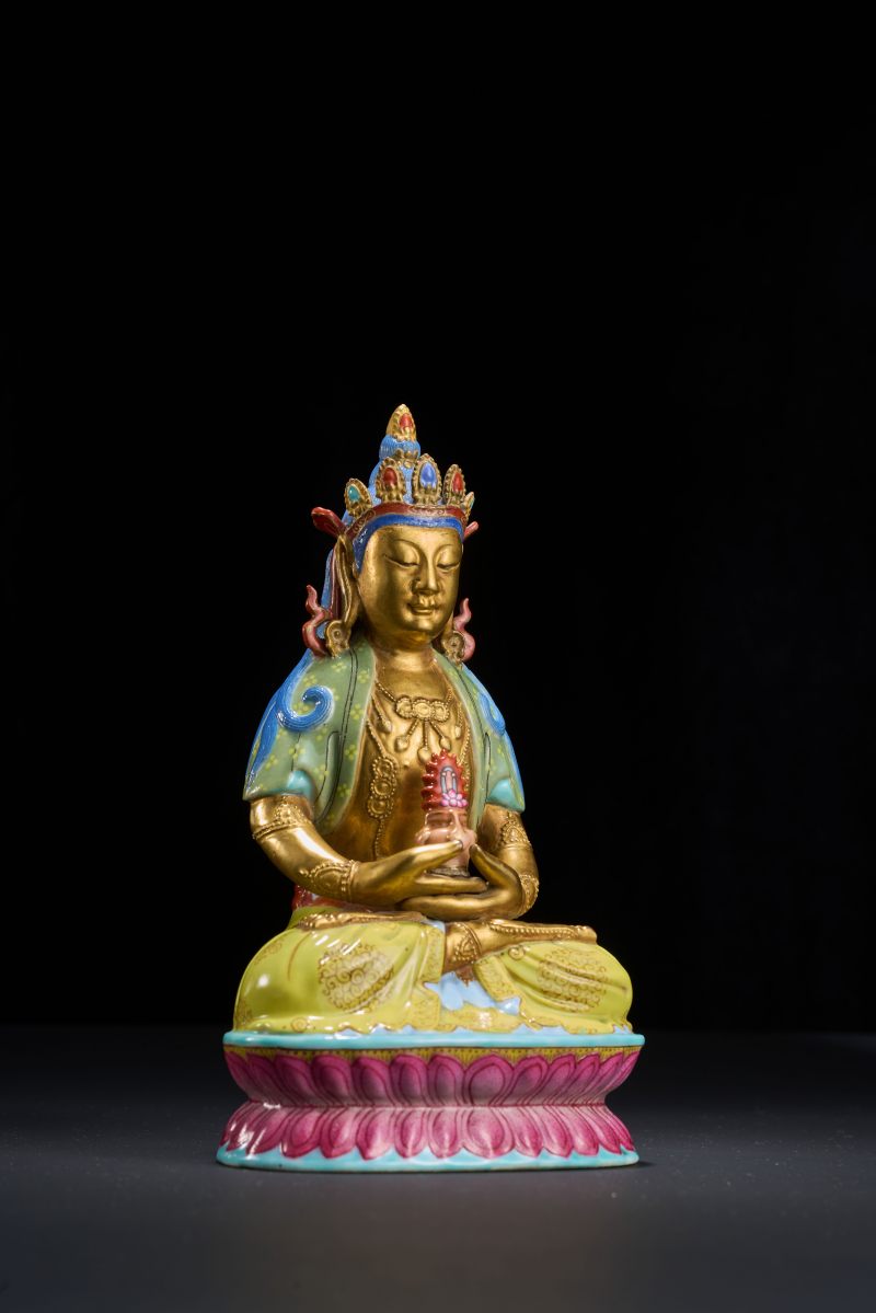 清乾隆 粉彩描金无量寿佛 - 图3