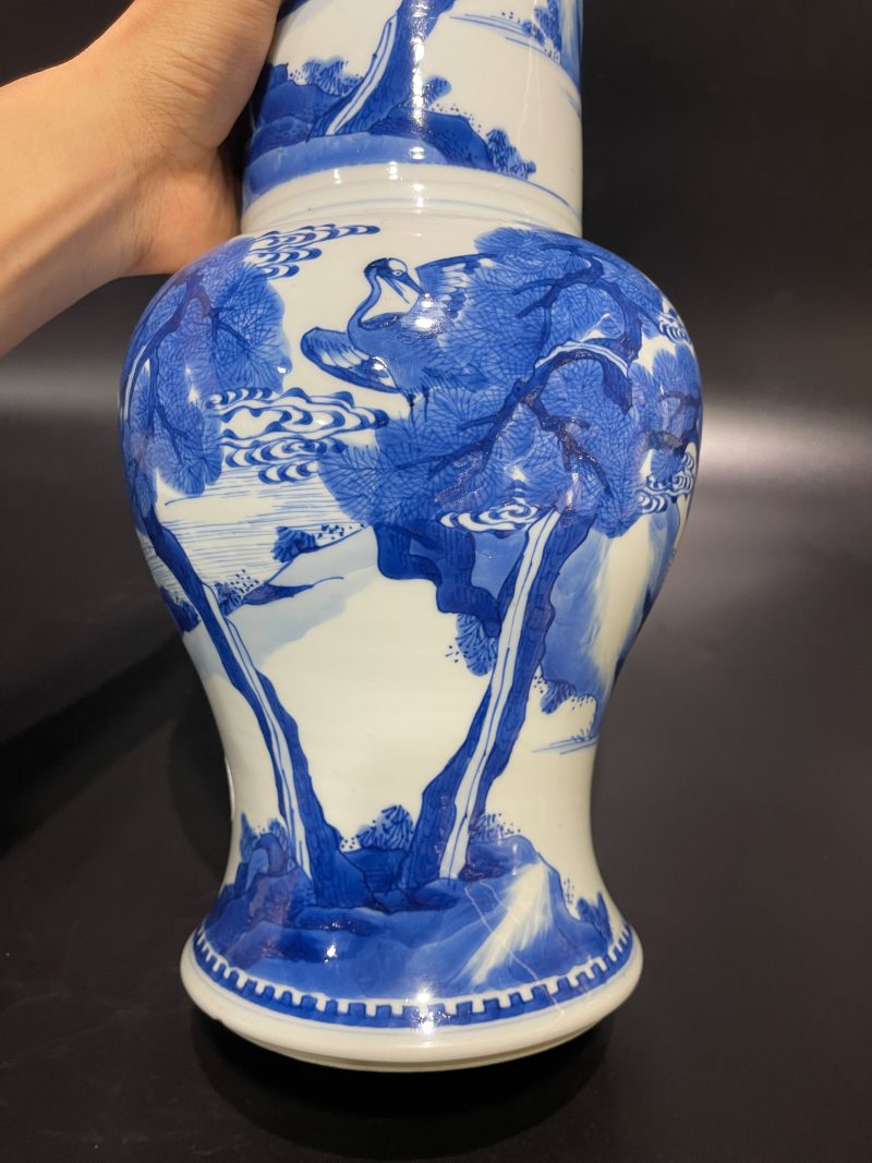 清康熙 青花山水松鹤延年凤尾尊 - 图12